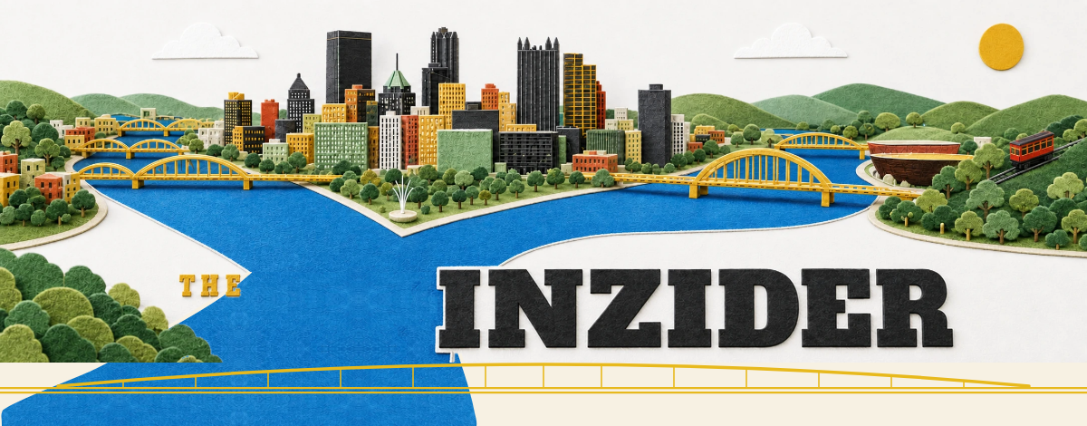 The Yinzider, with Pittsburgh's three rivers meeting at the Point beneath the downtown skyline and the West End Bridge